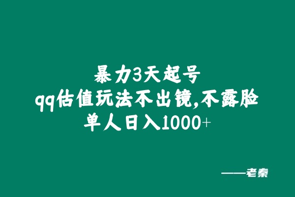 全新暴力3天起号qq估值玩法，不出镜，不露脸，单人日入1000+-秀人资源网