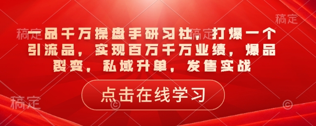 一品千万操盘手研习社，打爆一个引流品，实现百万千万业绩，爆品裂变，私域升单，发售实战-整合资源网