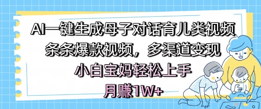 AI一键生成母子对话育儿类视频，条条爆款视频，多渠道变现，小白宝妈轻松上手，月入1W+-秀人资源网