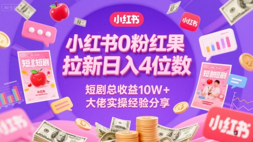 小红书0粉红果短剧拉新日入4位，数短剧总收益10W+大佬实操经验分享-秀人资源网