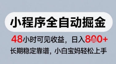微信小程序全自动掘金，快速见收益，长期稳定靠谱，零基础友好，日入8张【揭秘】-整合资源网