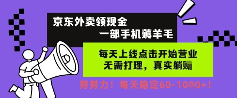 京东外卖领现金，一部手机薅羊毛，每天上线动动手指，无需打理，每天保底60+，每天就是如此轻松【揭秘】-秀人资源网