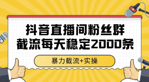 抖音直播间粉丝群暴力截流，一台电脑每天稳定2000条数据，暴力截流+实操 【揭秘】-秀人资源网