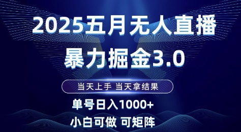 2025五月无人直播暴力掘金3.0，当天上手，当天拿结果，单号日入1k+小白可做可矩阵【揭秘】-秀人资源网