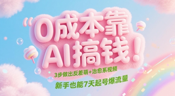 0成本靠AI搞钱！3步做出反差萌+治愈系视频，新手也能7天起号爆流量-秀人资源网