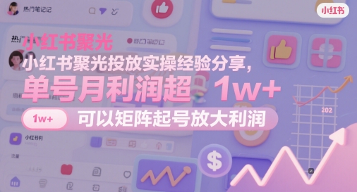 小红书聚光投放实操经验分享，单号月利润超1w+，可以矩阵起号放大利润-整合资源网