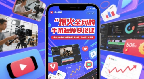 爆火全网的手机短视频变现课，0基础教你拍摄剪辑涨粉运营变现，用一部手机挣钱-秀人资源网