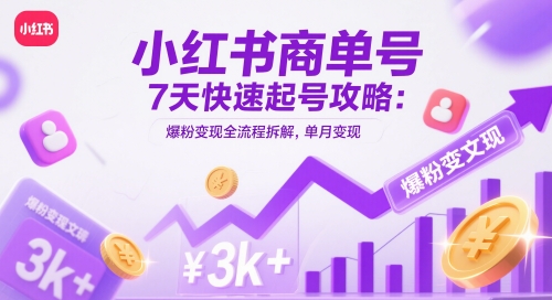 小红书商单号7天快速起号攻略：爆粉变现全流程拆解，单月变现3k+-秀人资源网
