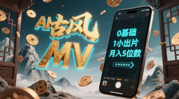 AI一键生成古风音乐MV，0剪辑基础1小时出片，多种变现渠道，一部手机月入5位数-秀人资源网
