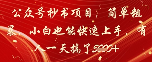 公众号抄书项目，简单粗暴，小白也能快速上手，有人一天搞了1k+-整合资源网