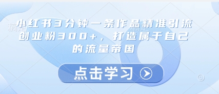 小红书3分钟一条作品精准引流创业粉300+，打造属于自己的流量帝国-整合资源网