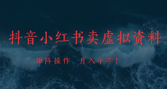 抖音小红书卖虚拟资料，市场需求一直存在，矩阵操作，月入1w+-整合资源网