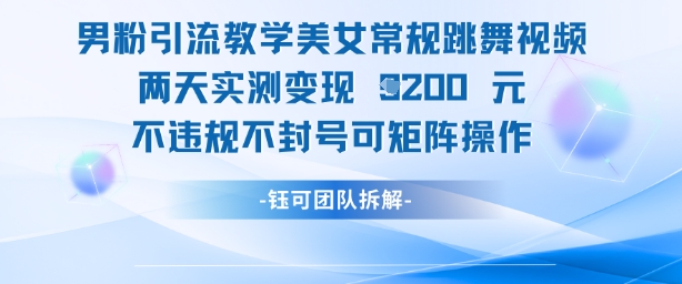 男粉引流教学美女常规跳舞视频两天实测变现1k+，不违规不封号可矩阵操作-秀人资源网