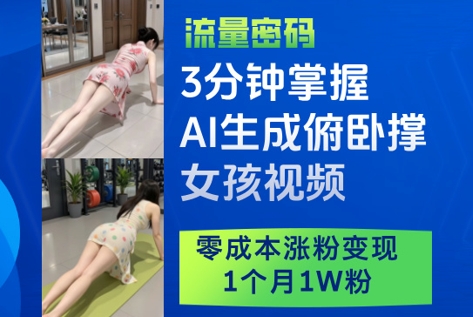 3分钟掌握AI生成俯卧撑女孩视频，零成本涨粉变现，1个月1W粉-秀人资源网
