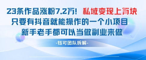 抖音私域项目23条作品涨粉7.2W，私域变现1W-整合资源网