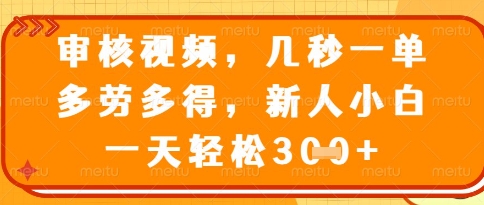 视频审核员，几秒一单，不限时间，不限地点，多做多得，新人小白一天轻松几张+【揭秘】-整合资源网