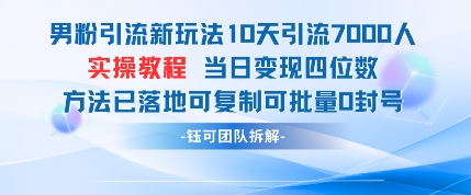 男粉引流新玩法10天引流7000人当日变现四位数可复制可批量0封号-整合资源网