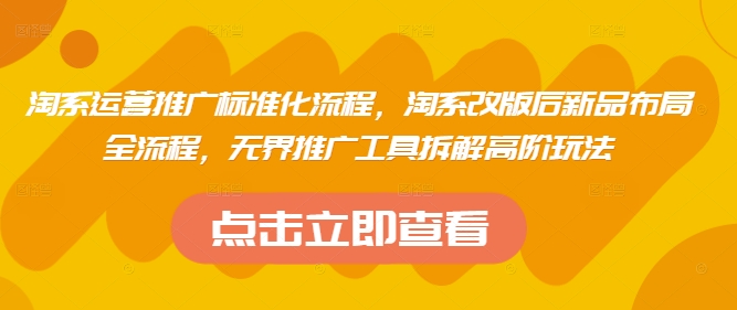 淘系运营推广标准化流程，​淘系改版后新品布局全流程，无界推广工具拆解高阶玩法-整合资源网