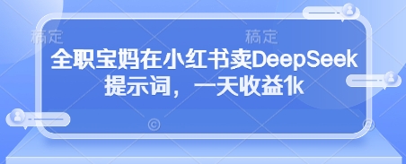 全职宝妈在小红书卖DeepSeek提示词，一天收益1k-整合资源网