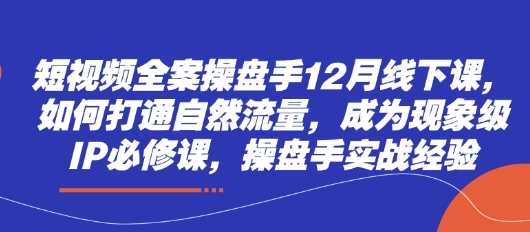 短视频全案操盘手12月线下课，如何打通自然流量，成为现象级IP必修课，操盘手实战经验-秀人资源网