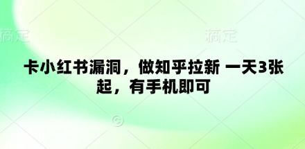 卡小红书漏洞，做知乎拉新 一天3张起，有手机即可-秀人资源网