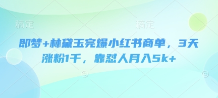 即梦+林黛玉完爆小红书商单，3天涨粉1千，靠怼人月入5k+-整合资源网