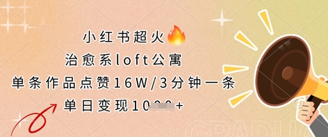小红书超火的治愈系loft公寓，单条作品点赞16W，3分钟一条，单日变现数张-秀人资源网