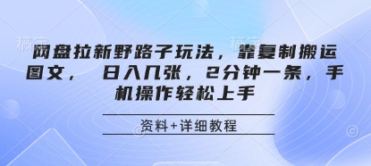 网盘拉新野路子玩法，靠复制搬运图文， 日入几张，2分钟一条，手机操作轻松上手-秀人资源网