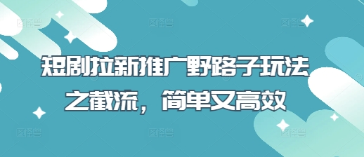 短剧拉新推广野路子玩法之截流，简单又高效-秀人资源网