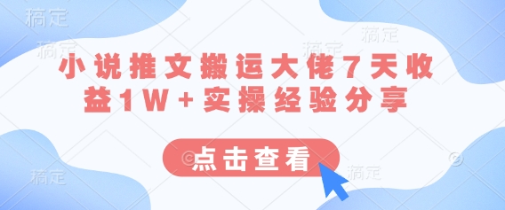 小说推文搬运大佬7天收益1W+实操经验分享-整合资源网