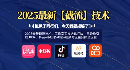 2025最新截流技术，工作室实操迭代打法，日轻松引粉300+，抖音+小红书+B站+视频号流量实操全流程-整合资源网
