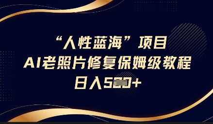 人性蓝海AI老照片修复项目保姆级教程，长期复购，轻松日入5张-秀人资源网