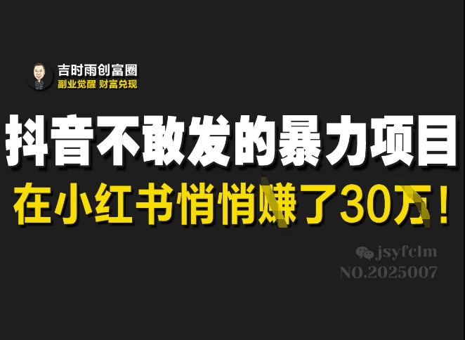抖音不敢发的暴利项目，在小红书悄悄挣了30W-秀人资源网