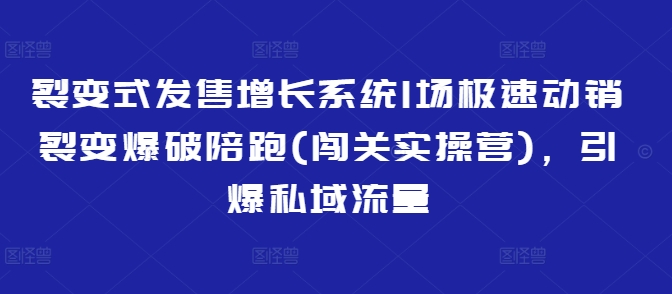 裂变式发售增长系统1场极速动销裂变爆破陪跑(闯关实操营)，引爆私域流量-秀人资源网