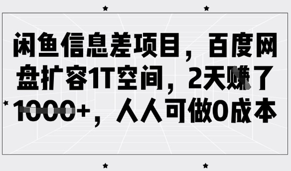 闲鱼信息差项目，百度网盘扩容1T空间，2天收益1k+，人人可做0成本-秀人资源网