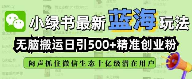小绿书无脑搬运引流，全自动日引500精准创业粉，微信生态内又一个闷声发财的机会-整合资源网