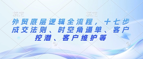 外贸底层逻辑全流程，十七步成交法则、时空角逼单、客户挖潜、客户维护等-整合资源网