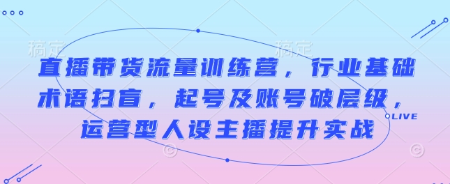 直播带货流量训练营，行业基础术语扫盲，起号及账号破层级，运营型人设主播提升实战-秀人资源网