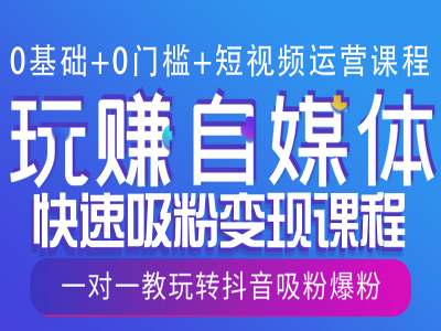 0基础+0门槛+短视频运营课程，玩赚自媒体快速吸粉变现课程，一对一教玩转抖音吸粉爆粉-秀人资源网