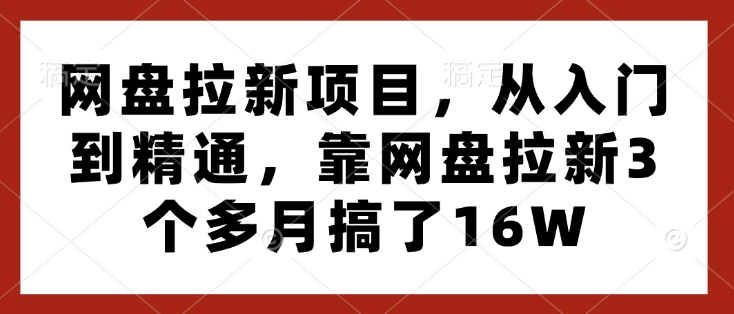 网盘拉新项目，从入门到精通，靠网盘拉新3个多月搞了16W-秀人资源网