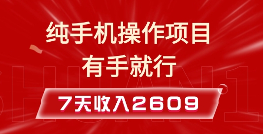 纯手机操作的小项目，有手就能做，7天收入2609+实操教程【揭秘】-秀人资源网
