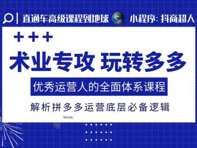 术业专攻玩转多多，优秀运营人的全面体系课程，解析拼多多运营底层必备逻辑-秀人资源网