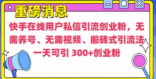 快手最新引流创业粉方法，无需养号、无需视频、搬砖式引流法【揭秘】-整合资源网