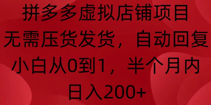 拼多多虚拟店铺项目，无需压货发货，自动回复，小白从0到1，半个月内日入200+【揭秘】-整合资源网