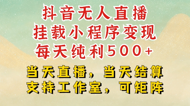 抖音无人直播挂载小程序变现每天纯利500+当天直播，当天结算支持工作室，可矩阵【揭秘】-秀人资源网