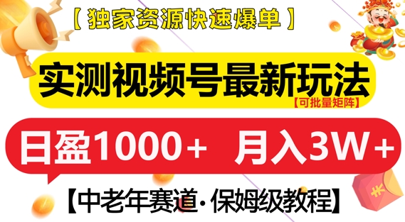 实测视频号最新玩法，中老年赛道，独家资源，月入过W+【揭秘】-秀人资源网