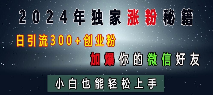 2024年独家涨粉秘籍，日引流300+创业粉，加爆你的微信好友，小白也能轻松上手-秀人资源网