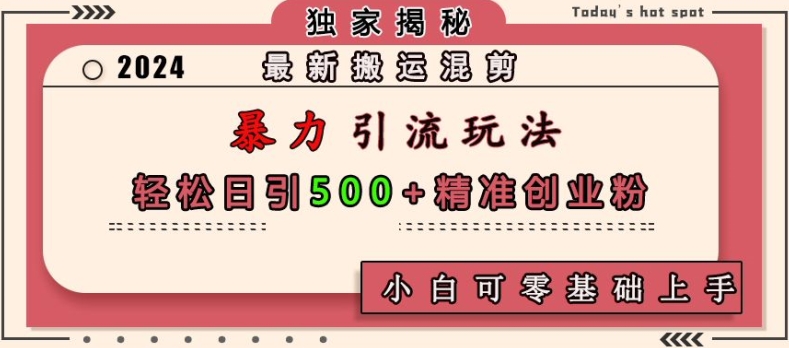 最新搬运混剪暴力引流玩法，轻松日引500+精准创业粉，小白可零基础上手-秀人资源网