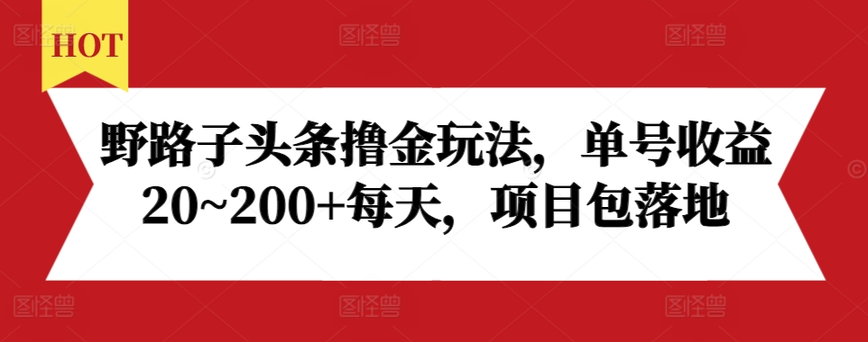 野路子头条撸金玩法，单号收益20~200+每天，项目包落地-秀人资源网