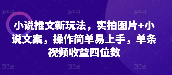 小说推文新玩法，实拍图片+小说文案，操作简单易上手，单条视频收益四位数-秀人资源网